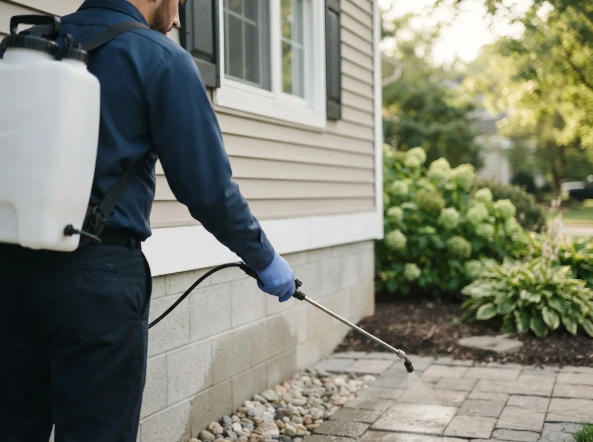 Pest control technician inspecting a home in Walled Lake, MI